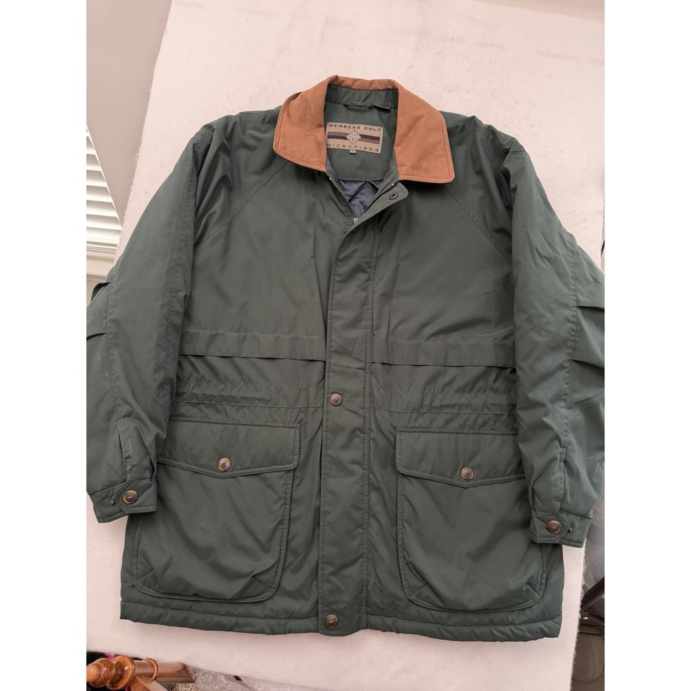 Vintage Members Only Chore Jacket Men's L Coat Quilted Green Brown Suede 90s